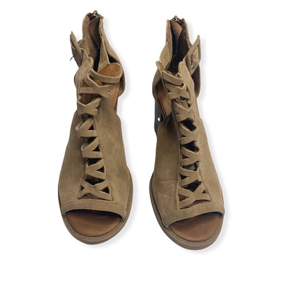 Soda tan block heeled sandal zip back caged front 6 - Picture 1 of 8